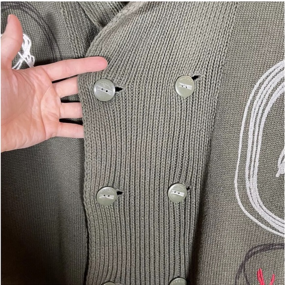 Desigual green knitted sweater cardigan for men size XL used embroidered pattern - Picture 8 of 8